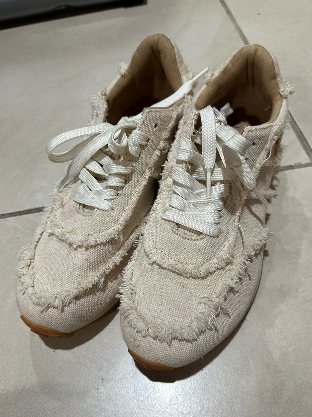J/SLIDES Cream Frayed Canvas Lace-Up Sneakers